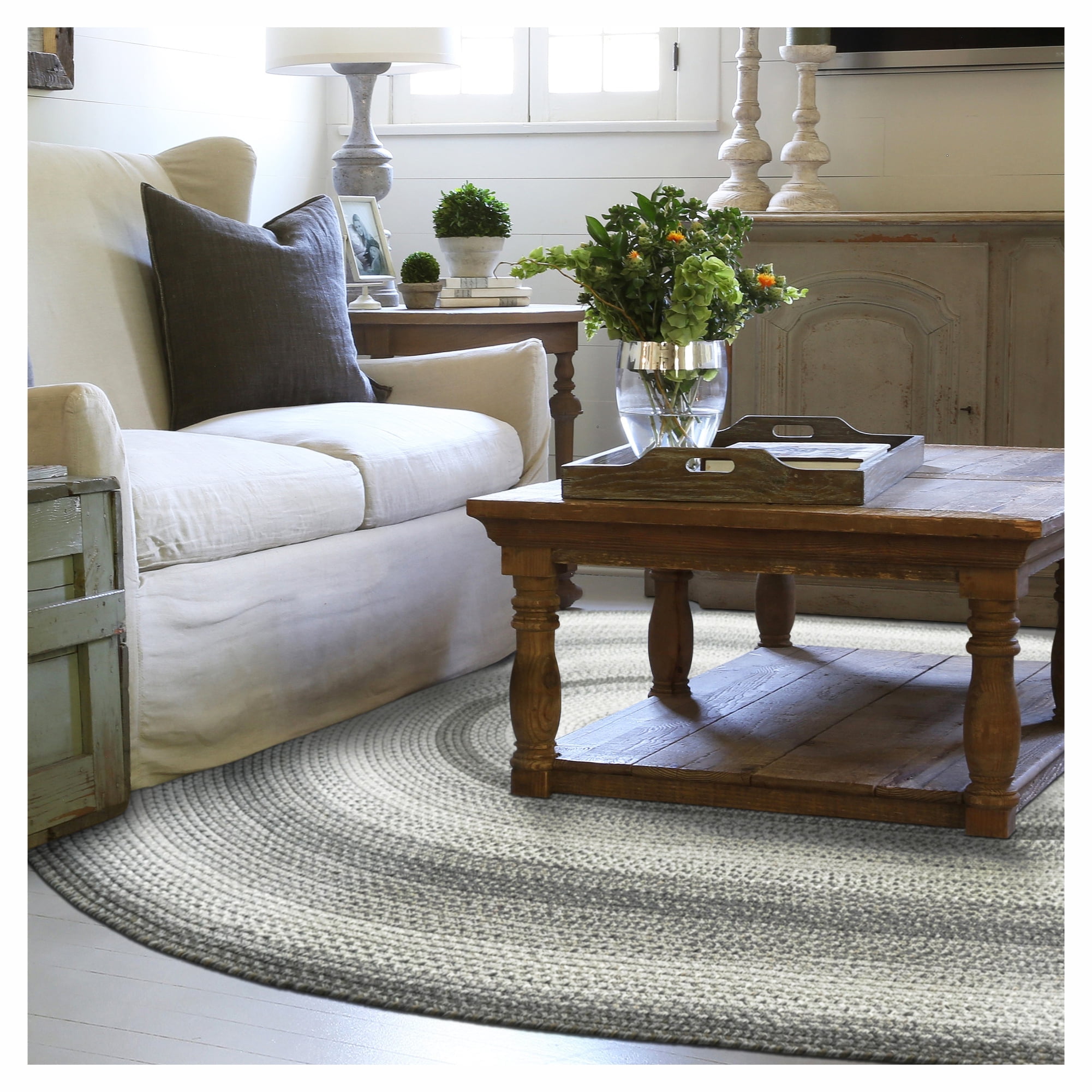 Homespice Graphite Gray Braided Rug and Oval Rugs 6x9', Rustic