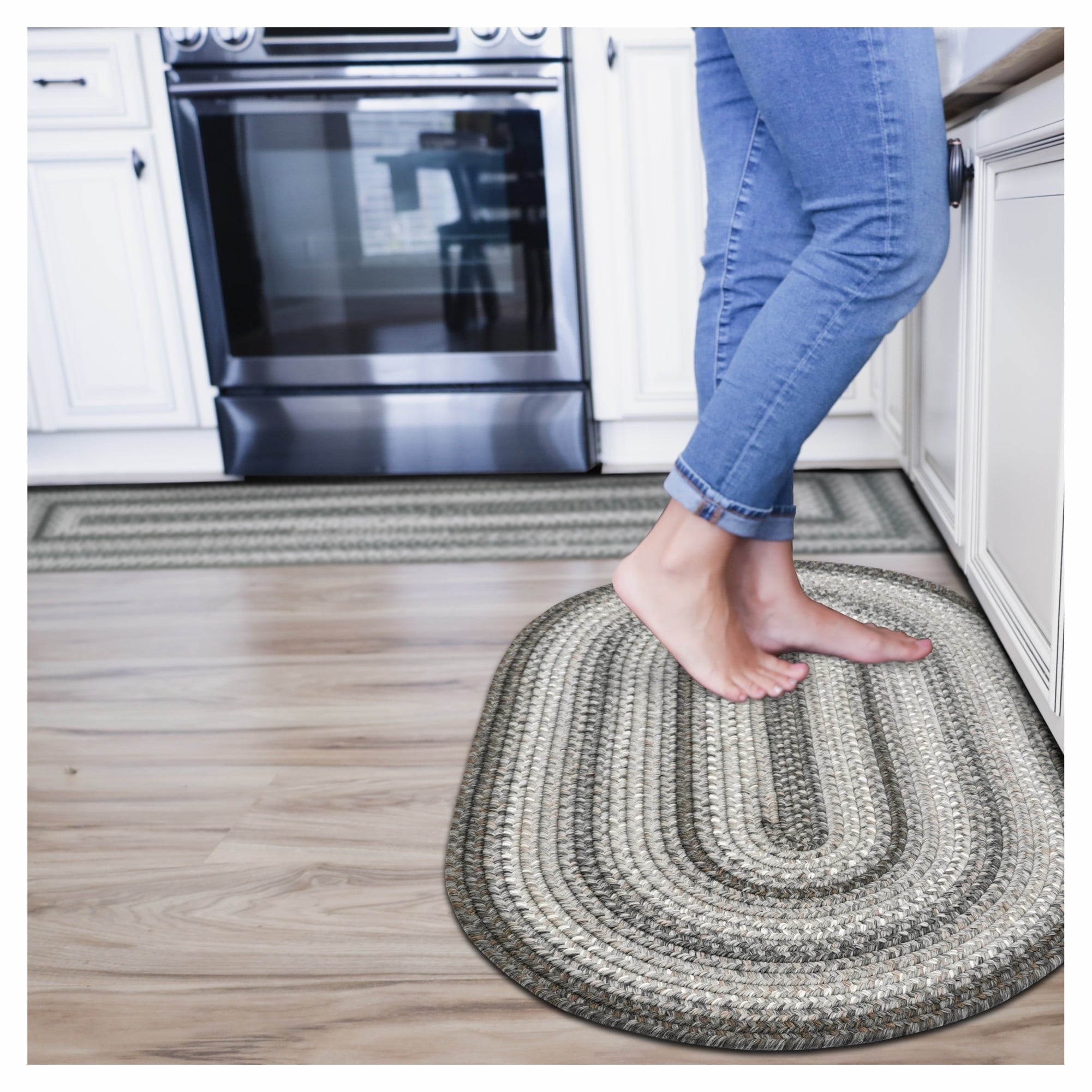Graphite Gray Oval Braided Wool and Synthetic Rug