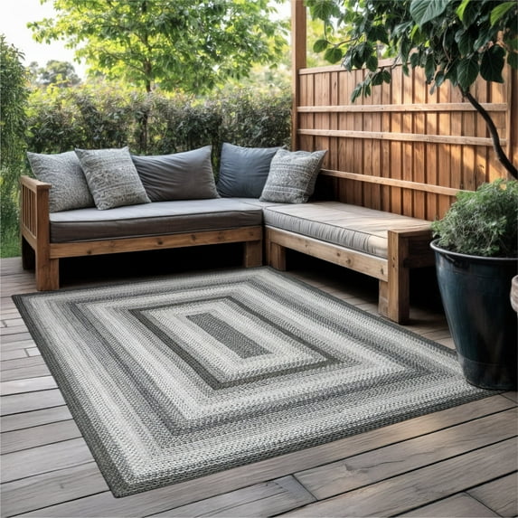 Homespice Graphite Washable 8x10' Rug for Living Room, Bedroom Rug and Dining Room, Indoor-Outdoor Patio Rug Pet Friendly. Decor Style- Farmhouse Rug, Rustic, Country, Gray Braided Rug