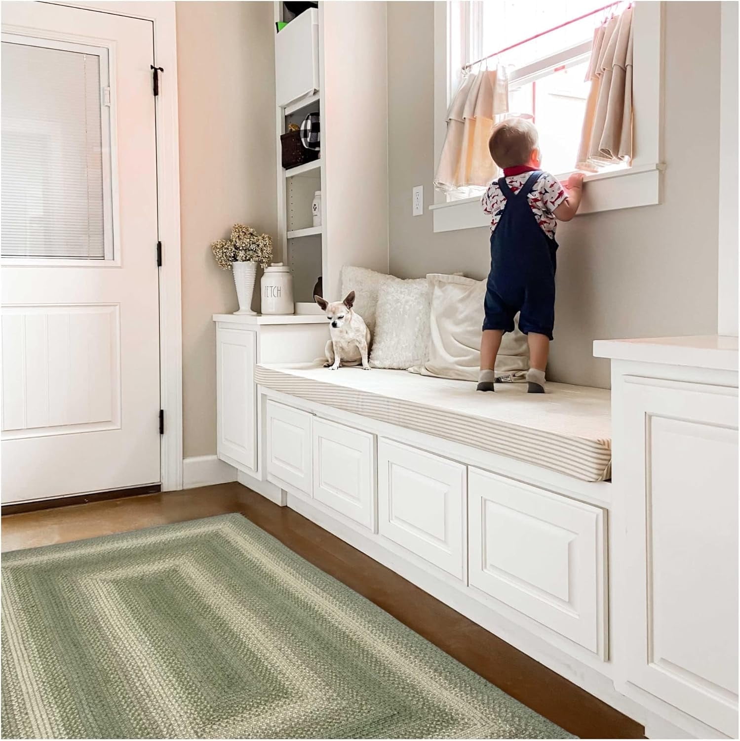 Green and Beige Braided Jute 4x6 Area Rug