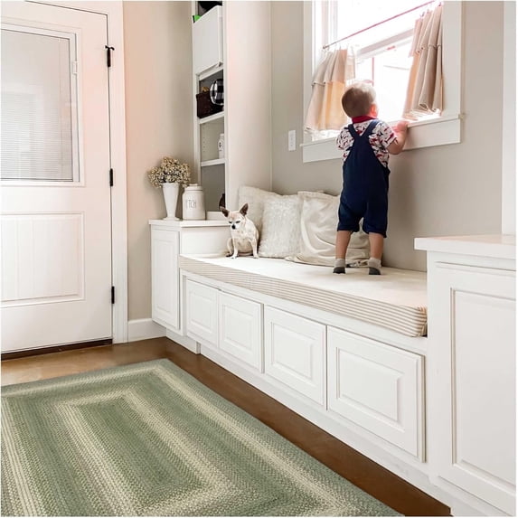 Homespice Grassland Jute Green 4x6' Braided Area Rug for Living Room, Bedroom Rug and Dining Room. Pet Friendly. Decor Styles- Farmhouse Rug, Rustic, Vintage, Cottage, Primitive, Country, Boho Rug