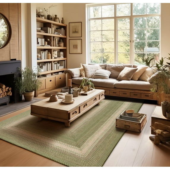 Homespice Grassland Jute Green 6x9' Braided Rug for Living Room, Bedroom Rug and Dining Room. Pet Friendly. Decor Styles- Farmhouse Rug, Rustic, Vintage, Cottage, Primitive, Country, Boho Rug