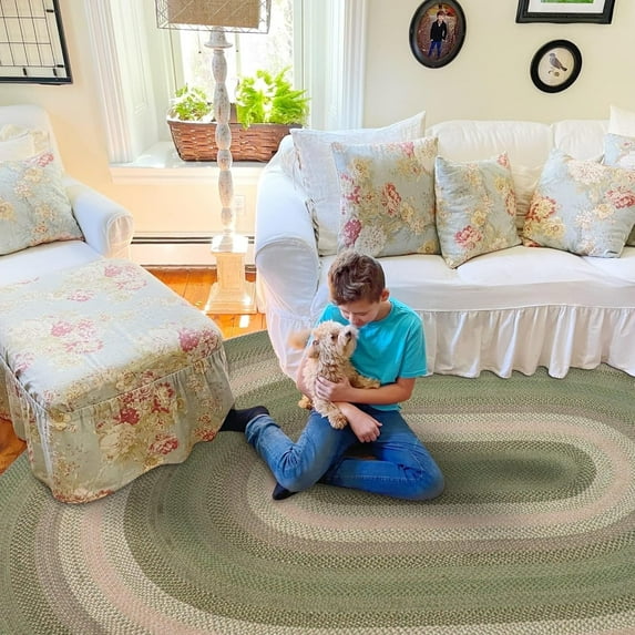 Homespice Grassland Jute Green Braided Rugs 5x8' Oval for Living Room, Bedroom Rug and Dining Room. Pet Friendly. Decor Styles- Farmhouse Rug, Rustic, Vintage, Cottage, Primitive, Country, Boho Rug