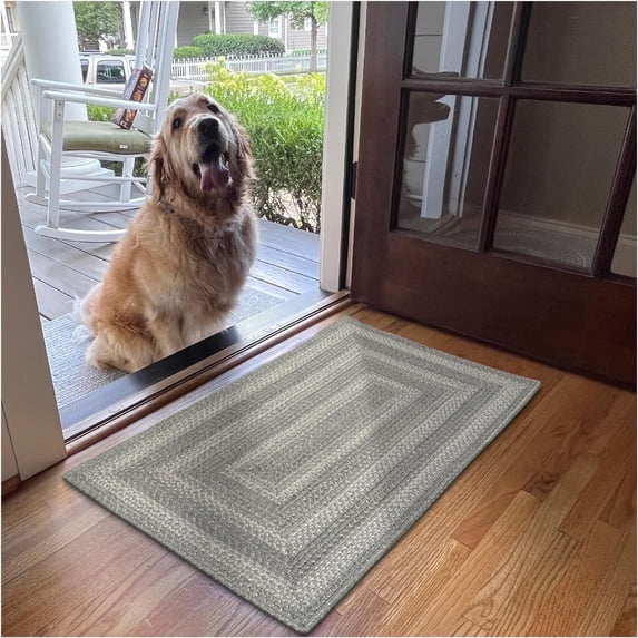 Homespice Grey Cloud Jute Braided Rug 20x30in Rectangular Grey Natural Jute Rug. Uses- Indoor Entryway Rug, Kitchen Rug, Bedroom Doorway Reversible, Rustic, Country, Primitive, Farmhouse Decor