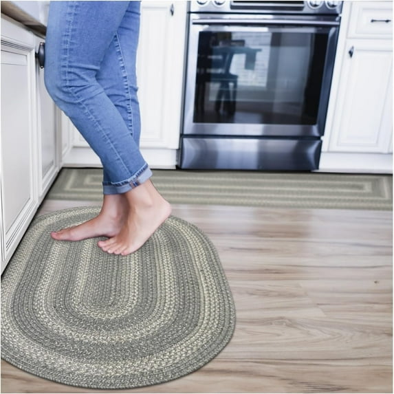Homespice Grey Cloud Jute Braided Rug 27x45in Oval Grey Natural Jute Rug. Uses- Indoor Entryway Rug, Kitchen Rug, Bedroom Doorway Reversible, Rustic, Country, Primitive, Farmhouse Decor
