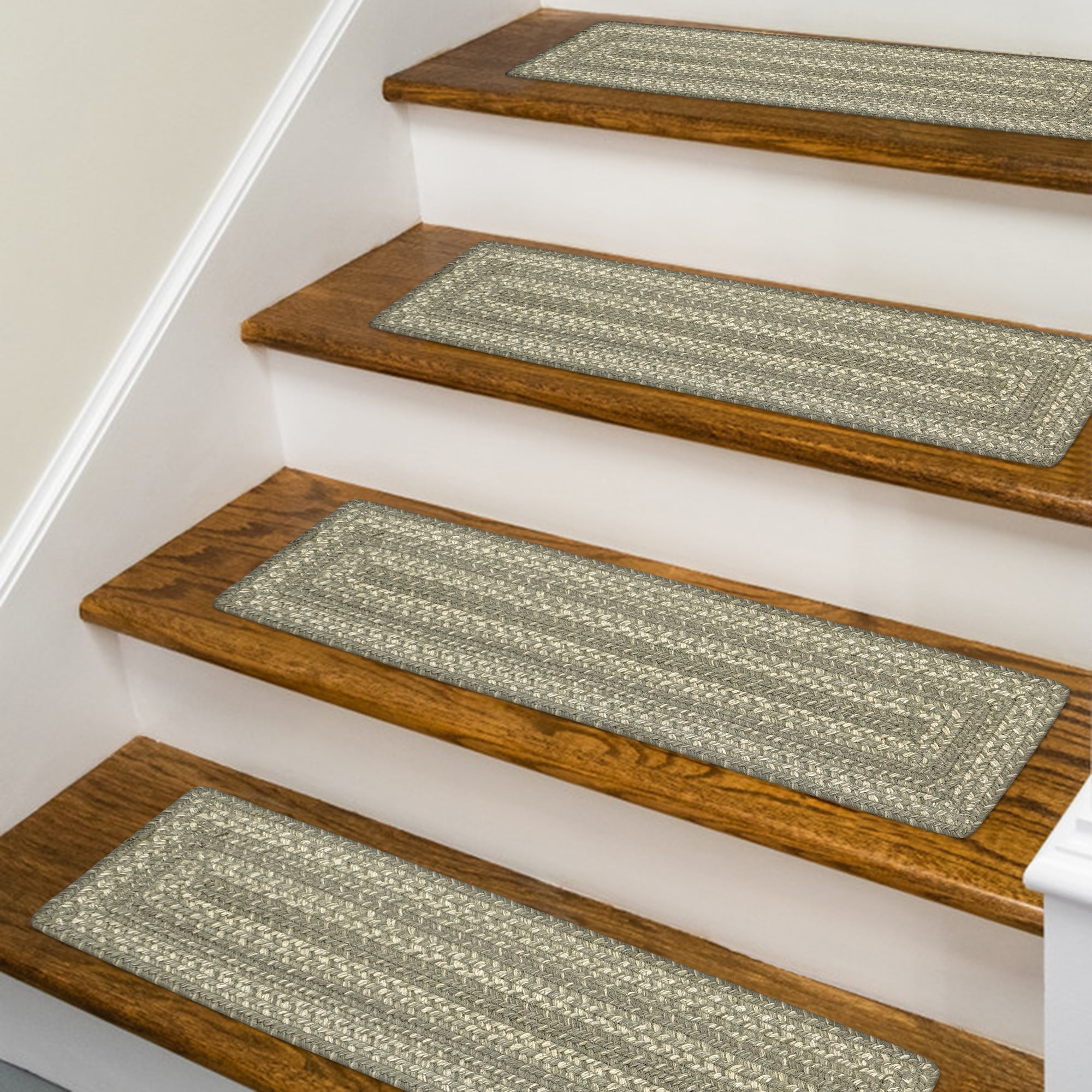 Homespice Grey Cloud Jute Braided Stair Tread Rectangular 8" x 28" (Set