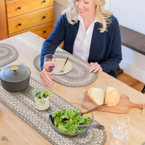 Homespice - Grey Cloud Oval Table Runner, a Handmade Braided Runner of Premium Jute to Use as a Gray Dinner Table Runner - Flawless Edges, Tightly Stiched - A Long Textured Table Runner, 11x36 Inches