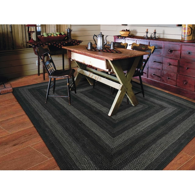 Homespice Jet Black 8x10 Braided Rug - Rustic Large Braided Rug for ...