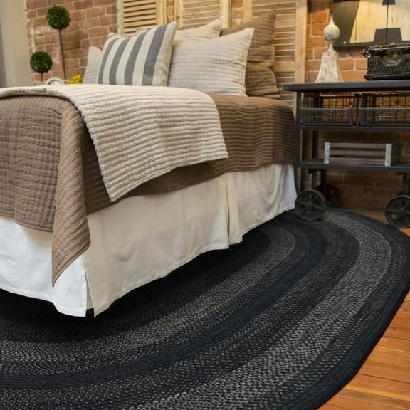 Homespice Jet Black Oval Rugs 4x6', Perfect Black & Gray Rugs for Bedroom for an Authentic Primitive Country Decor, Adorn Your Floors with Jute Braided Rugs