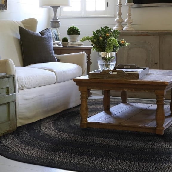 Homespice Jet Black Oval Rugs 8x10' - Large Black Area Rugs for Living Room, Designed for American Country Decor | Adorn Your Floors with Jute Braided Rug