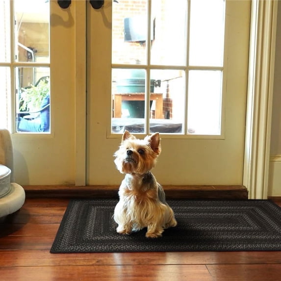 Homespice Jet Black Rectangle Braided Rug 27x45 - Rustic Braided Rug Black & Gray, Ideal as Country Kitchen Rugs & Bed Side Rugs for Bedroom. Finely Braided Jute Rug