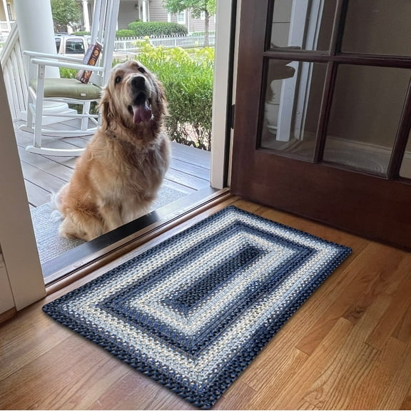 Homespice Juniper Blue Braided Rugs 20x30, Country Kitchen Mat and Water Absorbing Bath Mat
