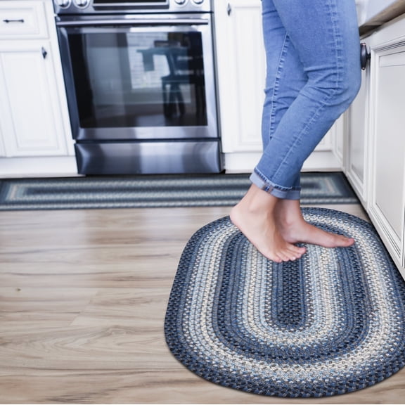 Homespice Juniper Blue Braided Rugs 27x45" A Perfect Oval Braided Accent Rug For Coastal Country Decor