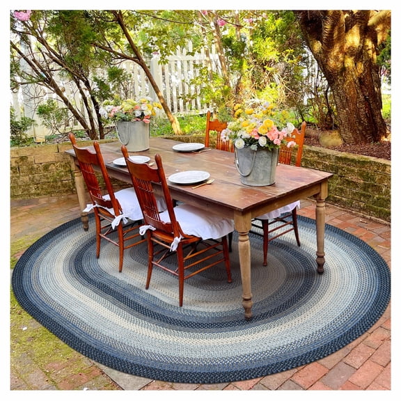 Homespice Juniper Blue Outdoor Rugs 8x10', Country Braided Rugs and Indoor Outdoor Rug Waterproof