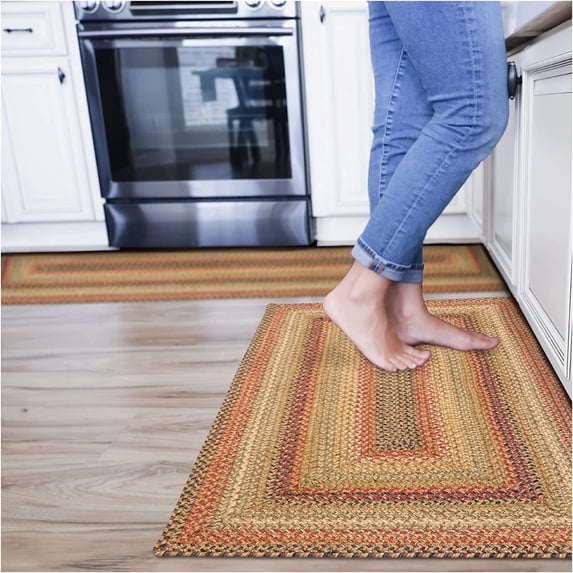 Homespice Jute Braided Rug 27x45in Rectangular Russett Beige-Black Natural Rug. Indoor Entryway Rug, Kitchen Rug, Doorway Reversible Rug, Rustic, Primitive, Farmhouse Décor