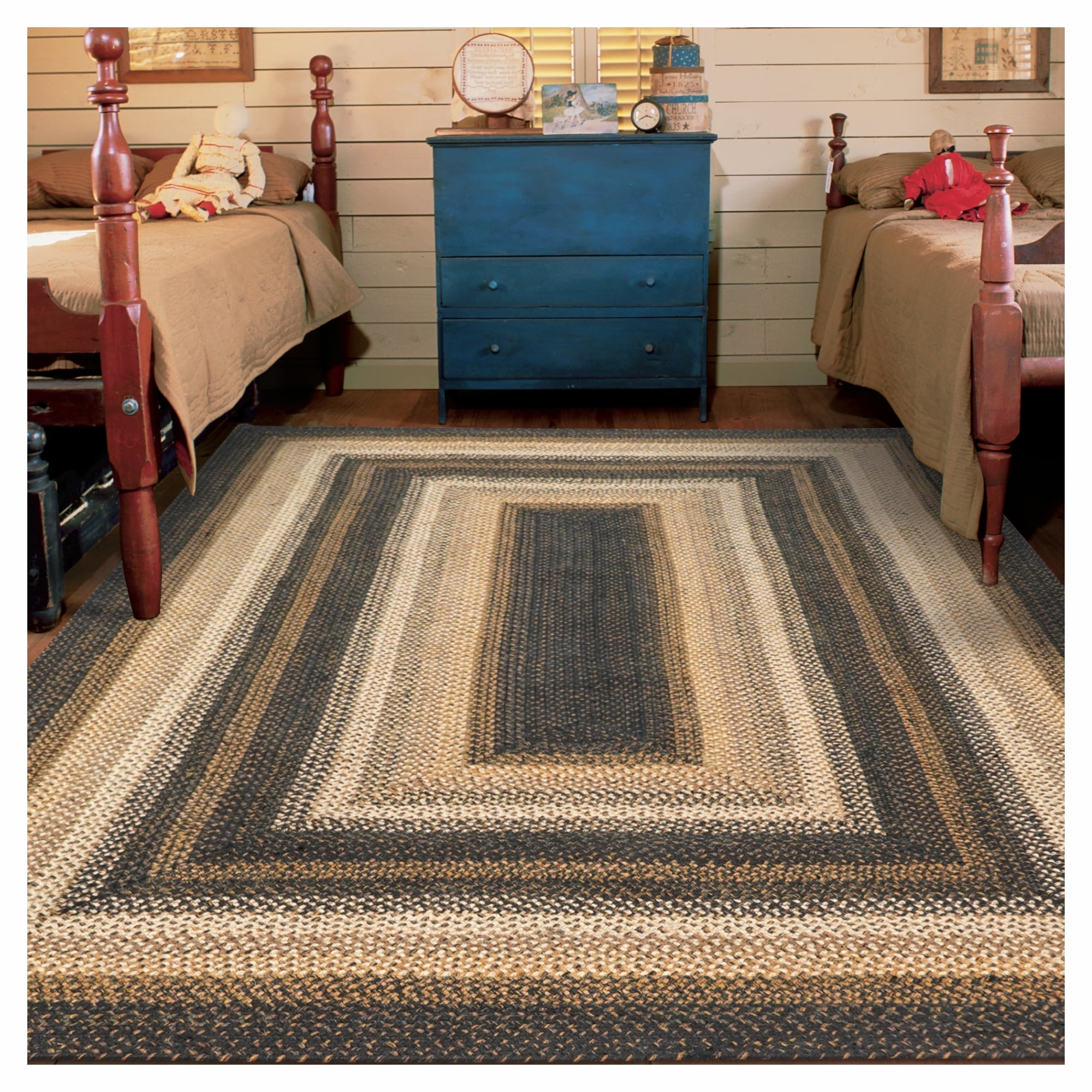 Homespice Kilimanjaro Jute Black Braided Area Rug 4x6' for Living Room