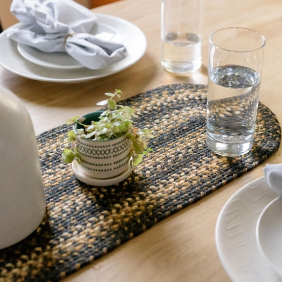 Homespice - Kilimanjaro Long Primitive Table Runner, a Perfect Jute Braided Runner to Use as a Dinner Table Runner - Blend of Black, Brown, and Cream - Handmade Textured Table Runner, 11x36 inches
