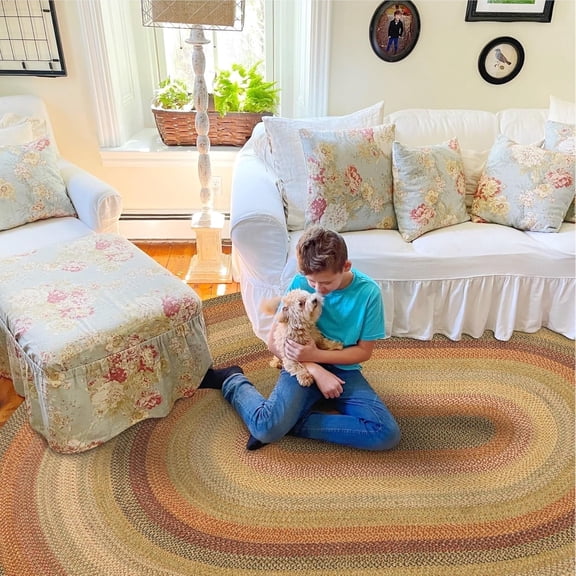 Homespice Kingston Jute Braided Area Rug, 8' x 10' Oval Multi Color, Reversible, Natural Jute Yarn Rustic, Country, Primitive, Farmhouse Style