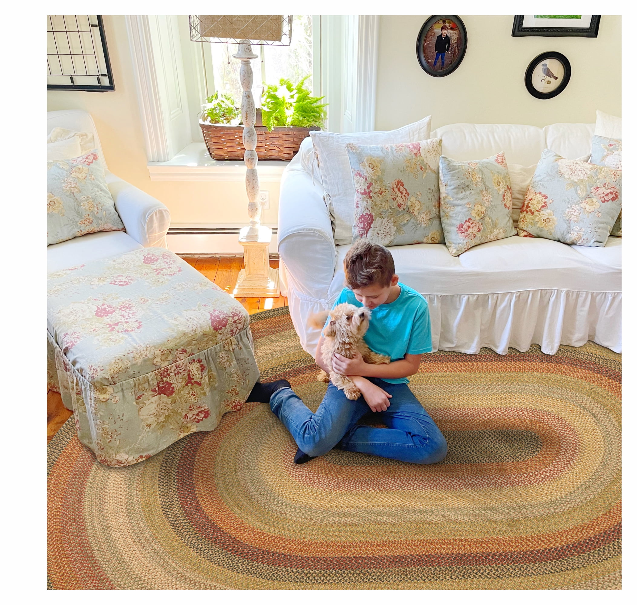 Homespice Kingston Premium Jute Braided Area Rug, 6' x 9' Oval Multi