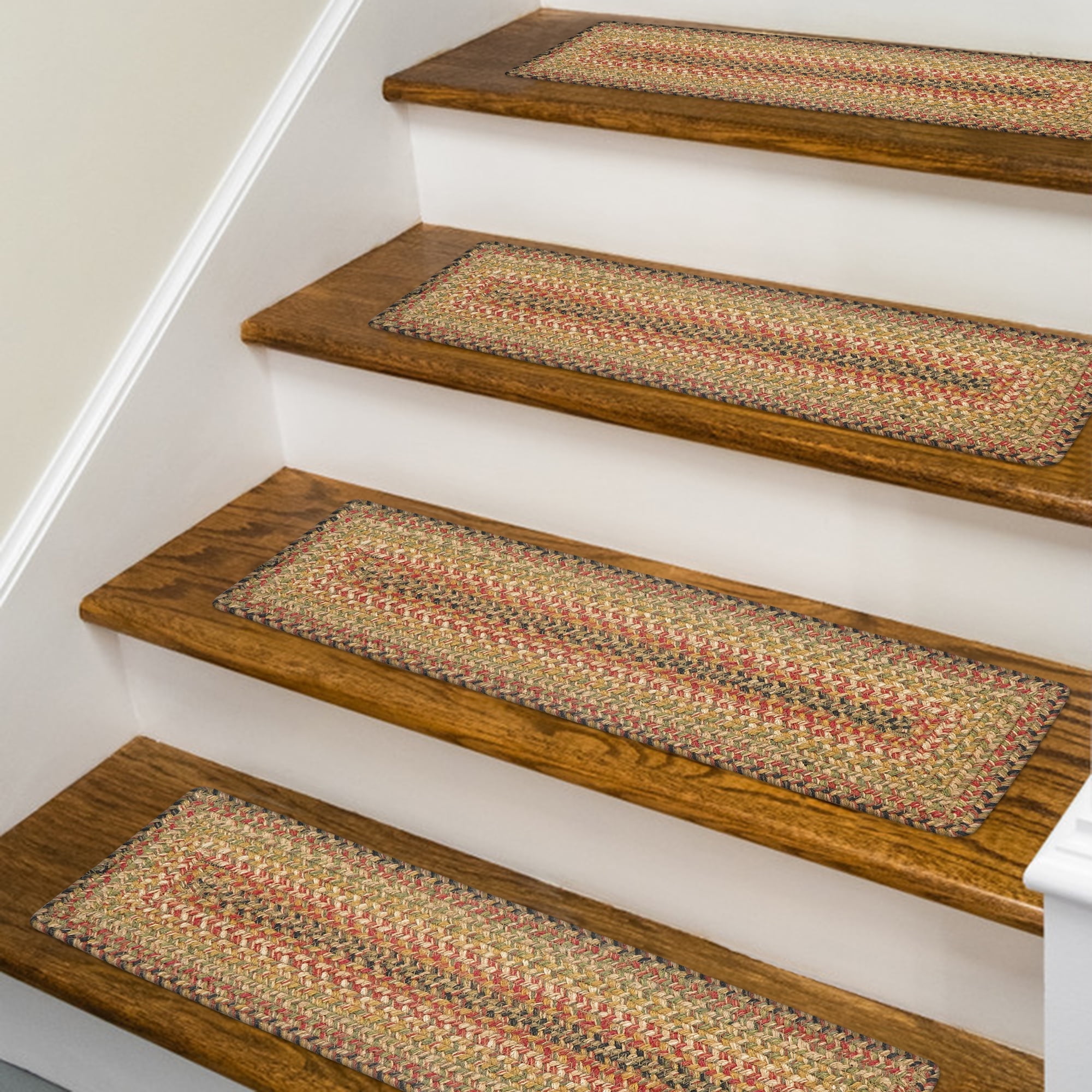 Homespice Kingston Premium Jute Braided Stair Tread 8" x 28" (Set of 13) Rectangular Multi
