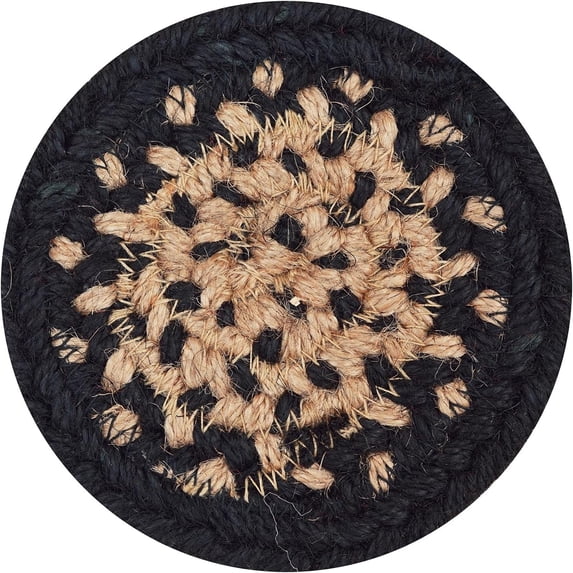 Homespice Manchester 4" ( Set of 6 ) Black Coaster Primitive Handmade Woven Coasters for Table Protection, Room, Bar & Party