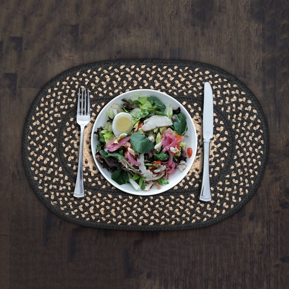 Homespice Manchester Jute Braided Vintage Placemat 13" x 19" Oval ( Pack Of 4 ) Black Table Placemat For Dining Table Mat, Spoon Rest Mats, Table Top And Hot Pot Holders