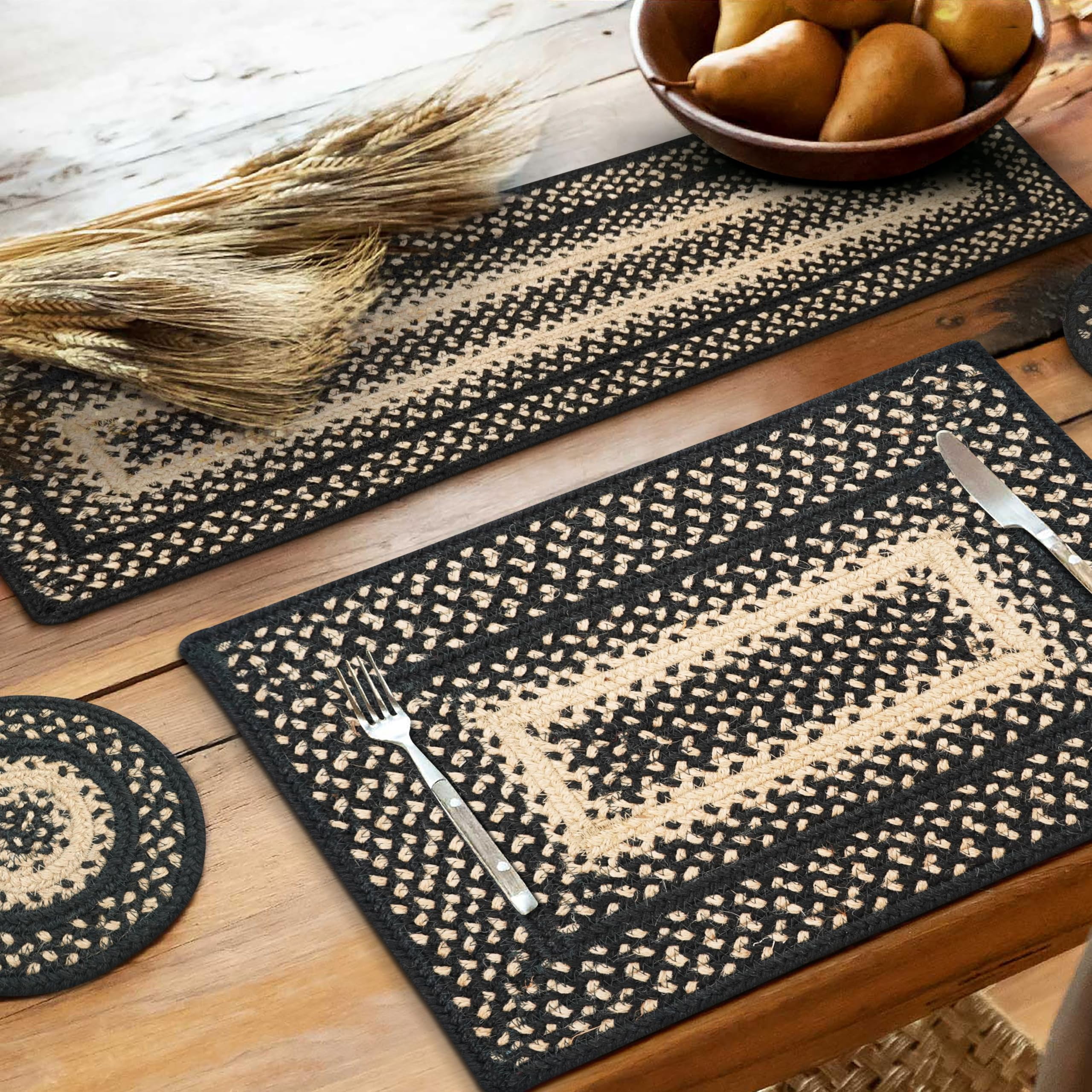Homespice - Manchester Long Table Runner, a Tan and Black Braided ...