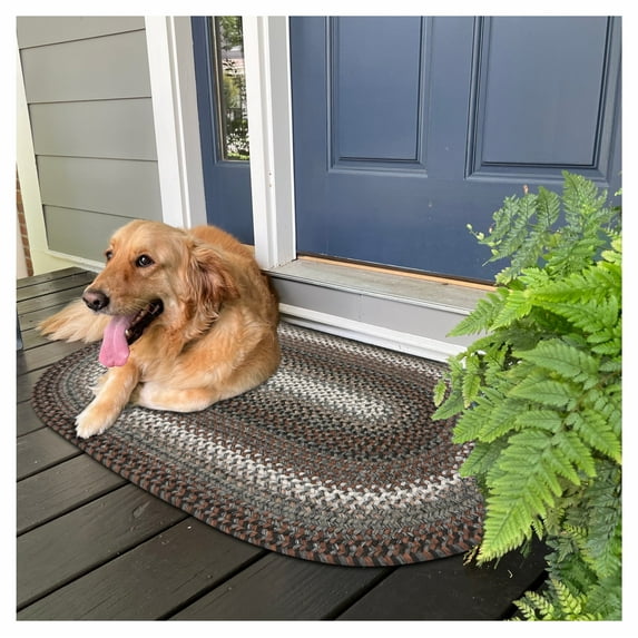 Homespice Midnight Moon Braided Rug 27x45in Oval Grey-Black-Brown Colors. Washable Indoor-Outdoor. Uses Entryway, Kitchen, Bathroom, Anti-Fatigue, Sink Spill Absorbing, Ergonomic Comfort Standing Mat