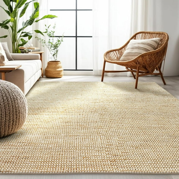 Homespice Mocha Mist Braided Rugs Farmhouse Clearance 27x45 Inches Wool and Jute Rug, Perfect as Luxury Accent Rugs for Living Room and Bed Side Rugs for Bedroom - Blend of Ivory and Beige