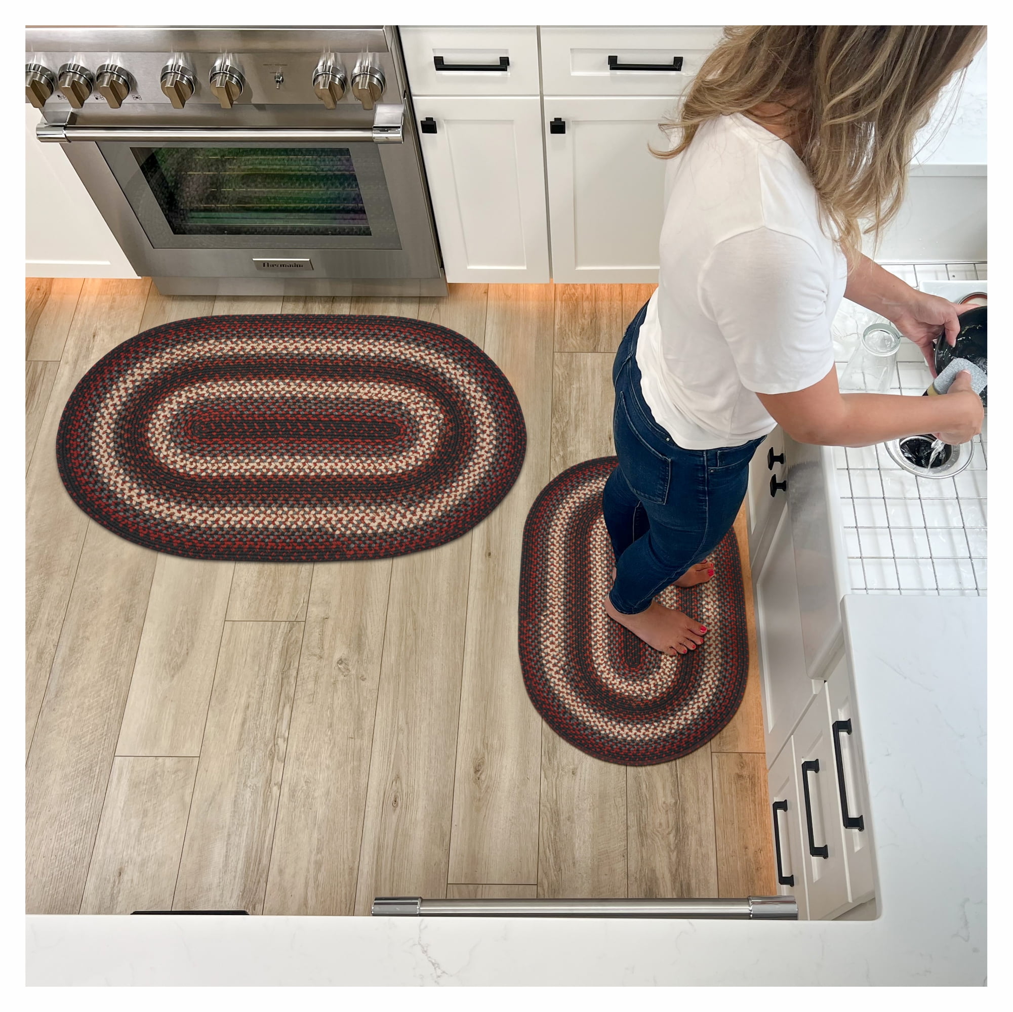 Homespice Montgomery 27x45" Oval Black Braided Rug, Washable Kitchen