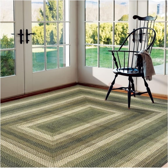 Homespice Pinecone Country Style Rugs for Living Room 8x10', A Large Green Braided Rug
