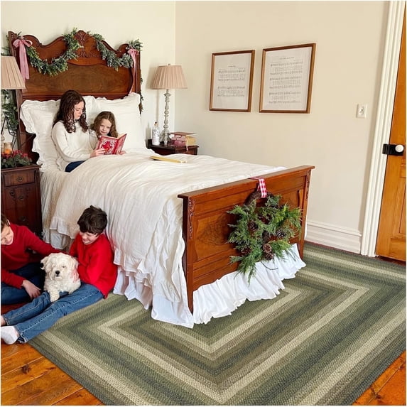 Homespice Pinecone Green Jute Braided Rug 5x8' for Living Room, Bedroom Rug and Dining Room. Pet Friendly. Decor Styles- Farmhouse Rug, Rustic, Vintage, Cottage, Primitive, Country, Boho Rug