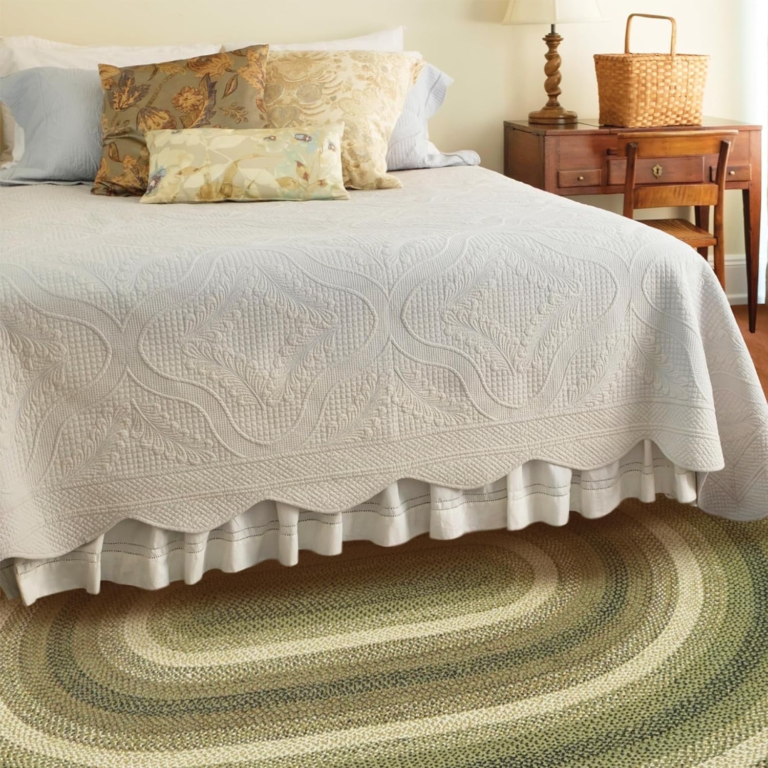 Homespice Pinecone Jute Green Braided Rugs 5x8' Oval for Living Room, Bedroom Rug and Dining Room. Pet Friendly. Decor Styles- Farmhouse Rug, Rustic, Vintage, Cottage, Primitive, Country, Boho Rug