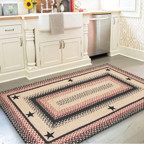 Homespice Primitive Star Gloucester Black Braided Runner Rug 22x72" Jute Rug for Hallways, Kitchen, Doorway and Bathroom