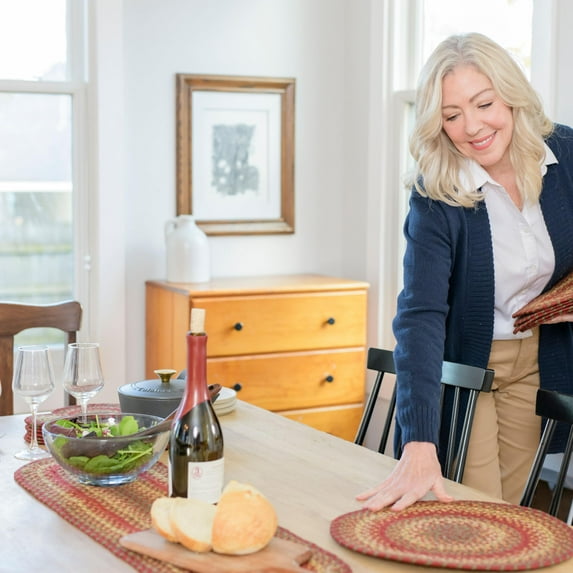 Homespice - Red Cider Barn 11x36 Inches Oval Table Runner, a Perfect Jute Braided Runner to Use as a Dinner Table Runner, Lays Flat - Handmade Textured Table Runner