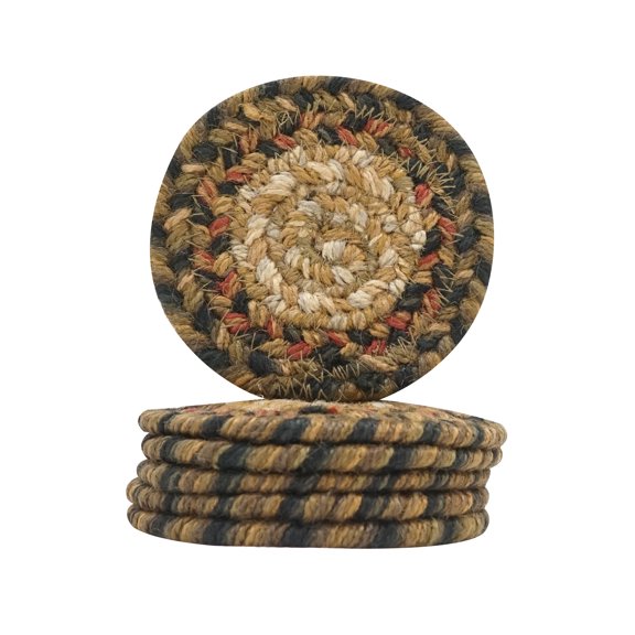 Homespice Russett 4" ( Set of 6 ) Beige Coaster Primitive Handmade Woven Coasters for Table Protection, Room, Bar & Party