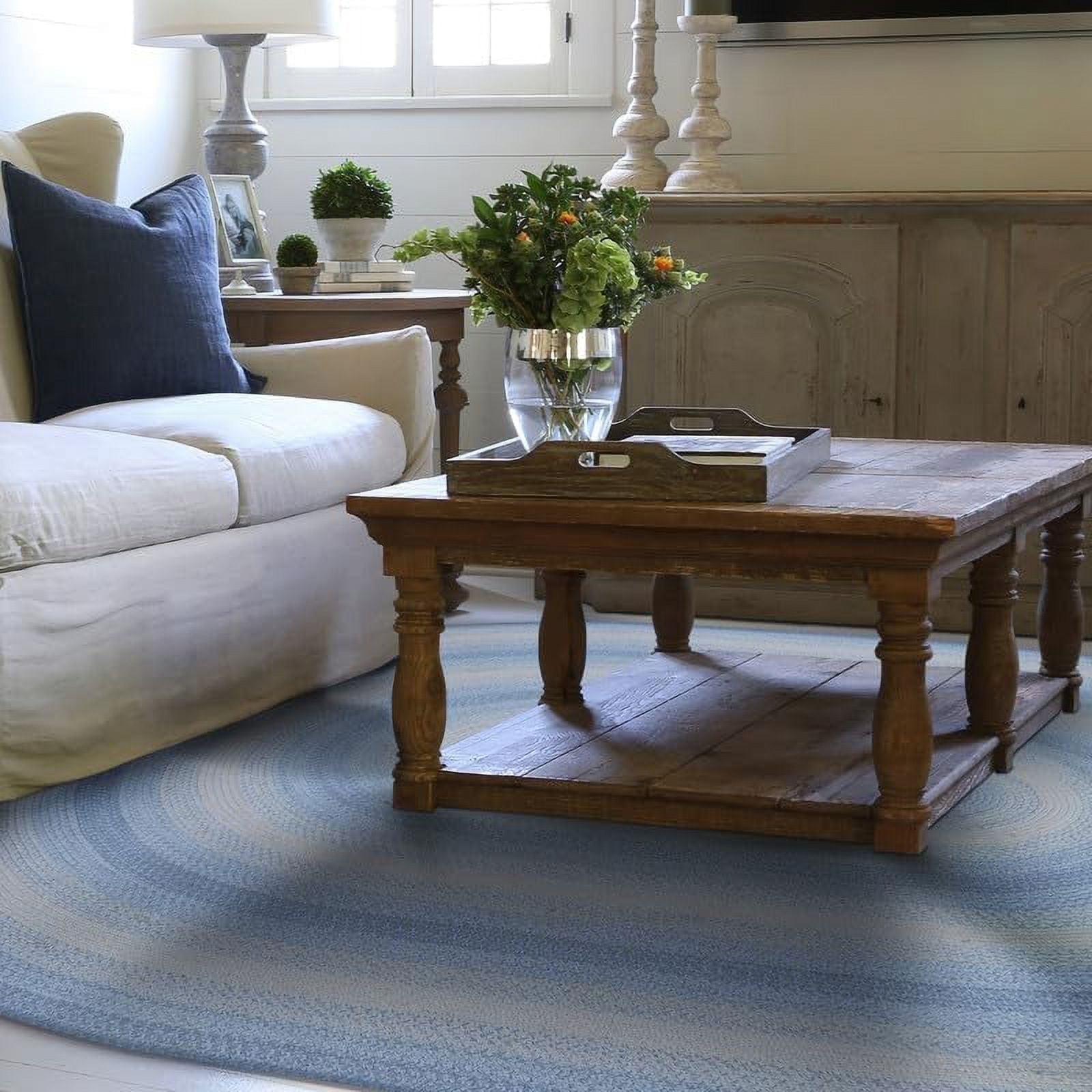 Homespice Sky Blue 8x10' Braided Oval Area Rugs for Living Room