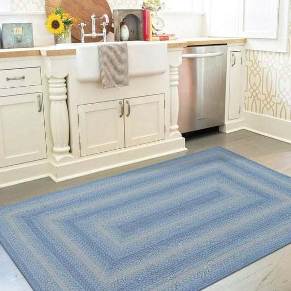 Homespice Sky Blue Coastal Country Small Braided Rugs 27x45 - Perfect Indoor Rugs for Entryway and Kitchen, Finely Braided Jute Rugs for Natural Coastal Decor