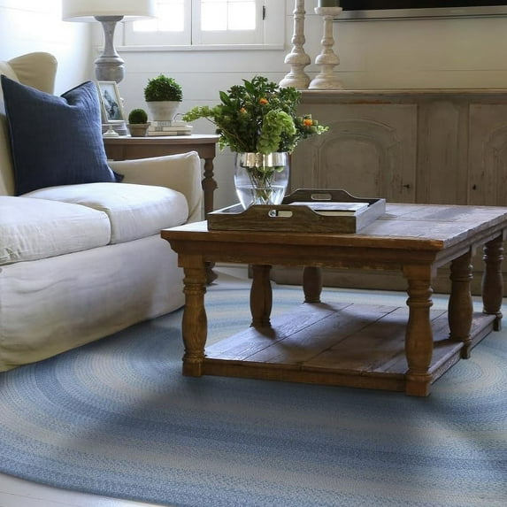 Homespice Sky Blue Oval Rugs 6x9', Coastal Theme Farmhouse Rugs for Bedroom Decor & Rustic Jute Rugs for Dining Room Table, Blue Braided Rugs