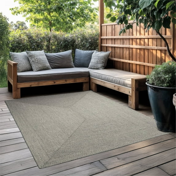 Homespice Smoke Washable 5x8' Rug for Living Room, Bedroom Rug and Dining Room, Indoor-Outdoor Patio Rug Pet Friendly. Decor Style- Farmhouse Rug, Rustic, Country, Gray Braided Rug