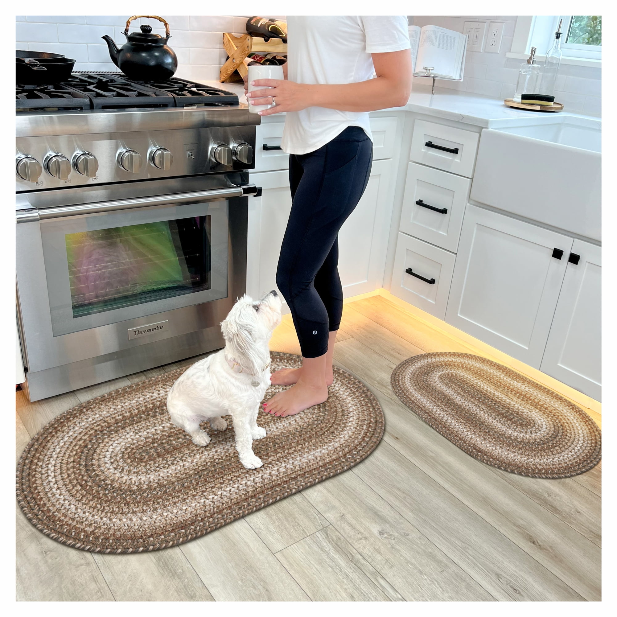 Homespice Wildwood 27x45" Oval Brown Braided Rug, Washable Kitchen Rug