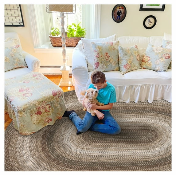 Homespice Wildwood 6x9' Brown Oval Braided Rug, Washable Rug for Dining Room, Living Room, Bedroom