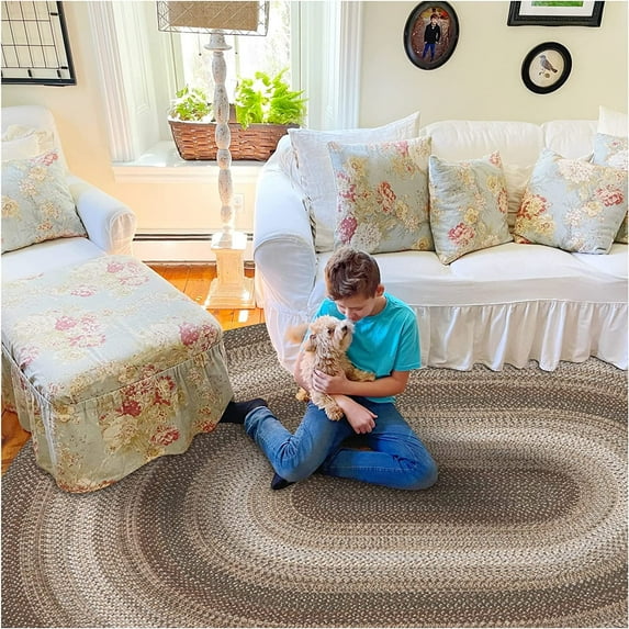 Homespice Wildwood 8x10' Brown Oval Braided Rug, Washable Rug for Dining Room, Living Room, Bedroom