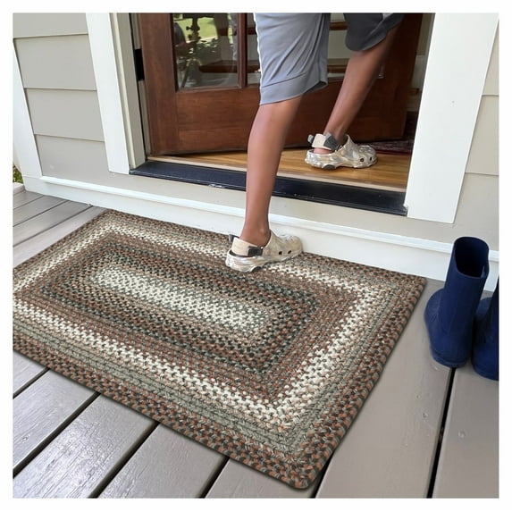 Homespice Wildwood Braided Rug 27x45in Rect. Brown-Grey-Ivory Colors. Washable Indoor-Outdoor. Uses- Entryway, Kitchen, Bathroom, Anti-Fatigue, Sink Spill Absorbing, Ergonomic Comfort Standing Mat