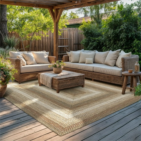 Homespice Wildwood Washable 8x10' Rug For Living Room, Bedroom Rug and Dining Room, Indoor-Outdoor Patio Rug Pet Friendly. Decor Style- Farmhouse Rug, Rustic, Country, Brown Braided Rug