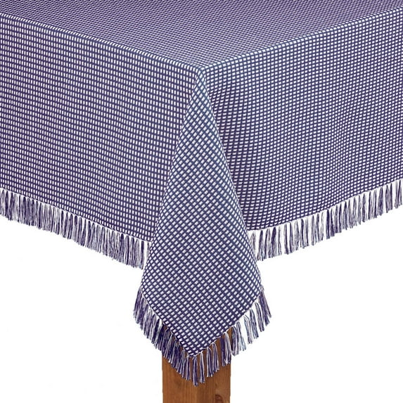 Homespun Check 100% Cotton Woven Fringed Tablecloth 52"X70", Marine