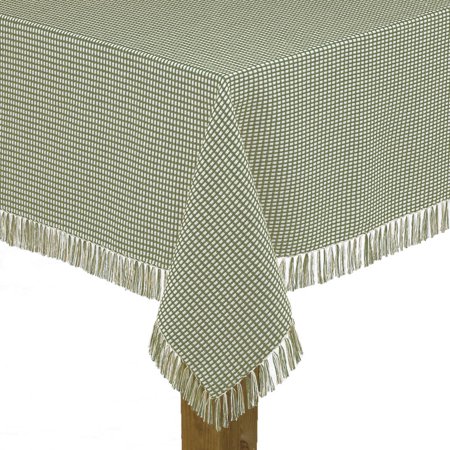 Homespun Check 100% Cotton Woven Fringed Tablecloth 60"X102", Sage