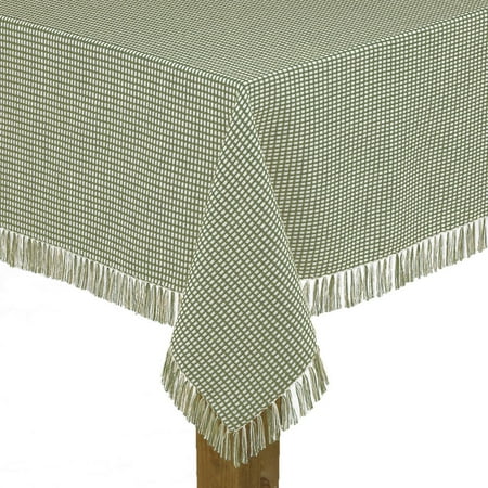 Homespun Check 100% Cotton Woven Fringed Tablecloth 60"X120", Sage