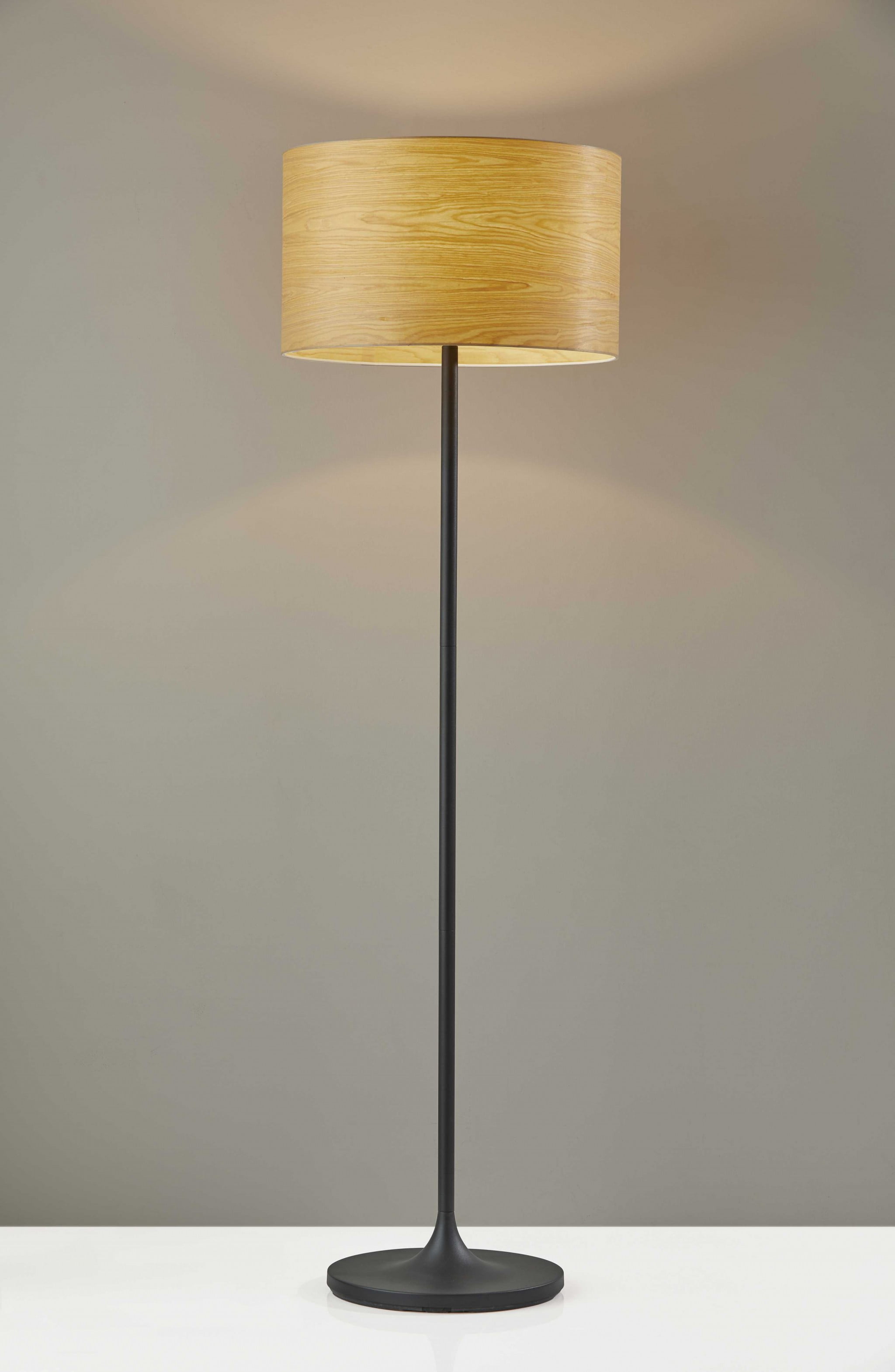 Elegant Black Steel Floor Lamp with Brown Veneer Shade