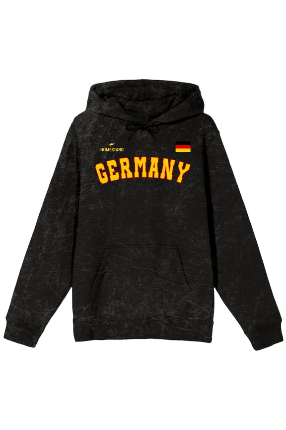 Germany Text & Flag Adult Mineral Wash Black Salt Long Sleeve Hooded Sweatshirt-Medium